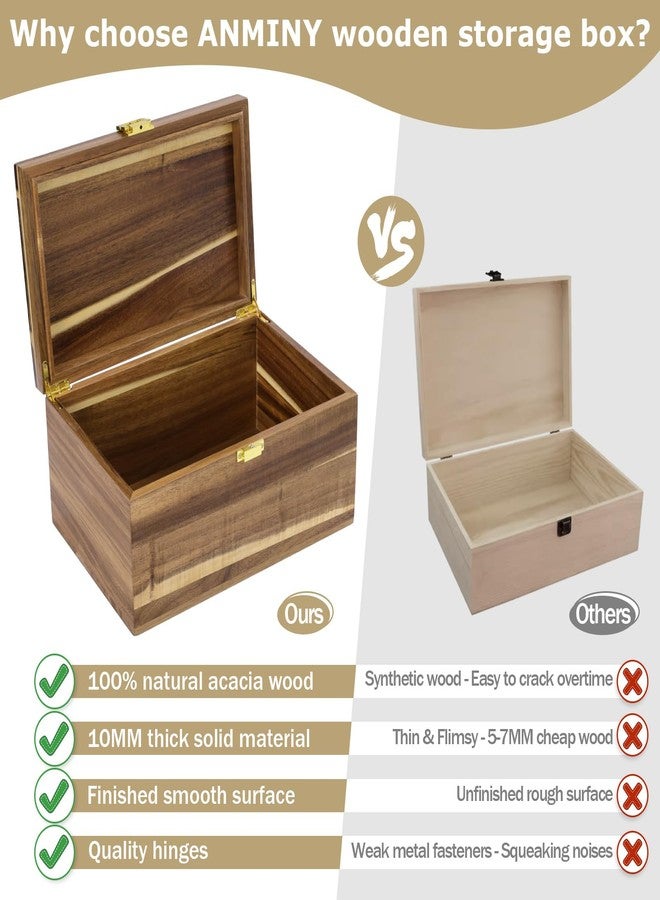 ANMINY Large Wooden Keepsake Memory Box, 10MM Thick Acacia Wood Storage Box with Hinged Lid, Decorative Memory Boxes with Lids for Photo Wedding Graduation Crafts Gift, 11.8" L x 7.9" W x 5.9" H - Image 5